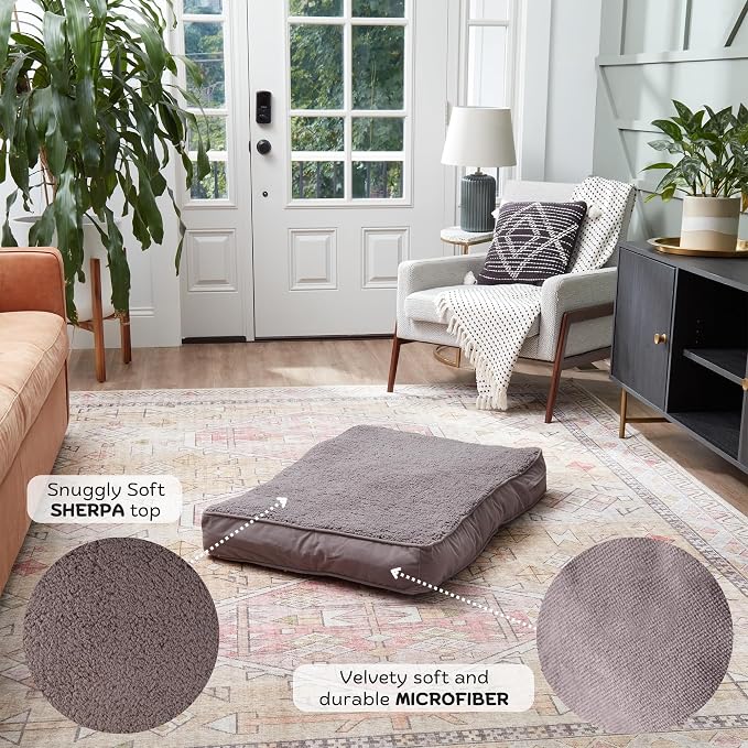 Happy Hounds Daisy Deluxe Supportive Sherpa Dog Bed, Large (48 x 36 in.), Pewter