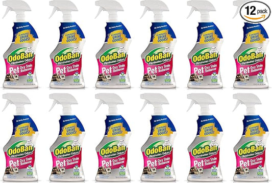 OdoBan Pet Solutions Oxy Stain Remover, Pet Stain Eliminator, Made in the USA, 12-Pack, 32 Ounce Spray Each
