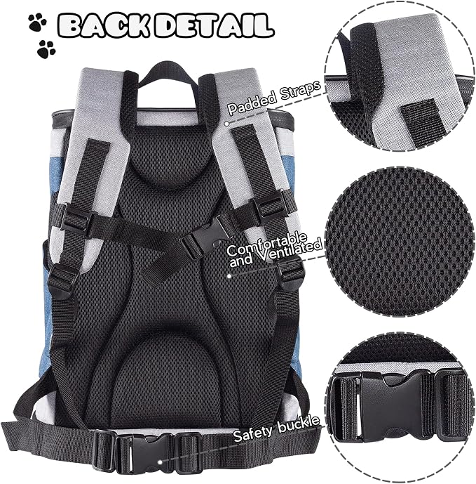 JESPET & GOOPAWS Pet Backpack Carrier for Small Dog, Puppy, Soft Carrier Backpack Ideal for Traveling, Hiking, Walking and Outdoor Activities with Family (Blue Grey)