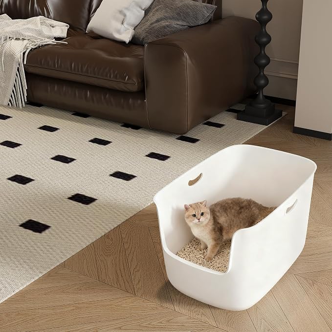 Jumbo Extra Large Cat Litter Box - High Sided Low Entry Open-Top Anti-Splash Pan for Multiple Cats, Kittens & Senior Cats, 22.6"x15.4"x13.9", White