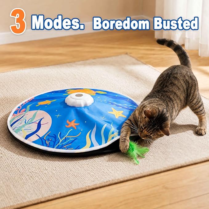 Interactive Cat Toys with 20 PCS Cat Toys, Automatic Cat Toy Touch Activated with 2 Feather Wand, Bird Chirping for Bored Indoor Kittens