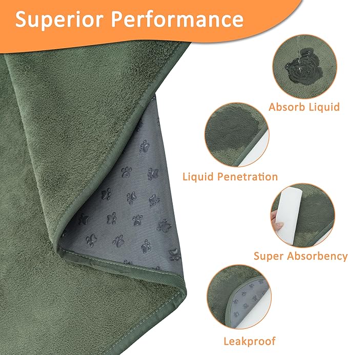 Bunlitent Washable Pee Pads for Dogs 36'' x 48", Non-Slip Washable Pee Pads for Dogs ,Fast Absorbent Pet Whelping Pads, Waterproof Dog Playpen Mat for Incontinence, Housebreak, Crate, 3 Packs, Green