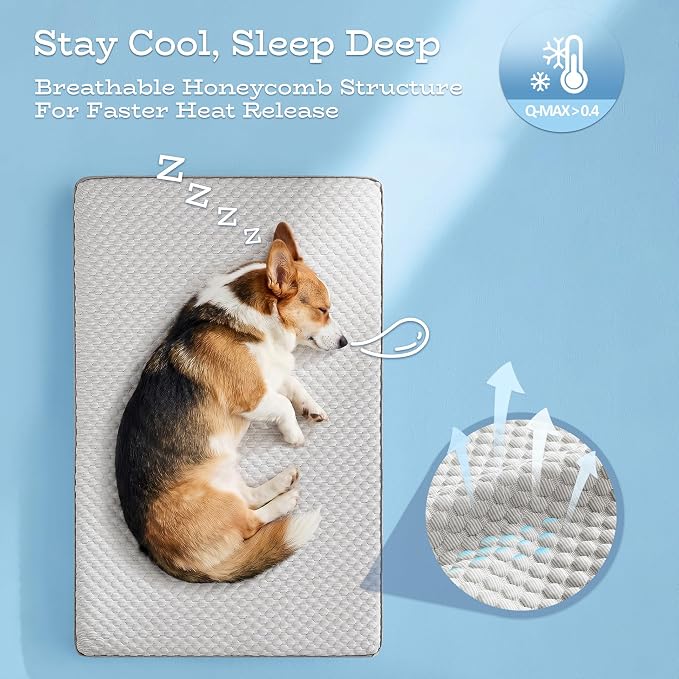 WDCOZY Orthopedic Cooling Dog Bed for Medium Dogs, Q-Max>0.4 Breathable Summer Pet Mat with High Density Memory Foam, Removable Washable Cover, Non-Slip Dog Crate Bed for Pets Up to 40 lbs，29x21 Inch