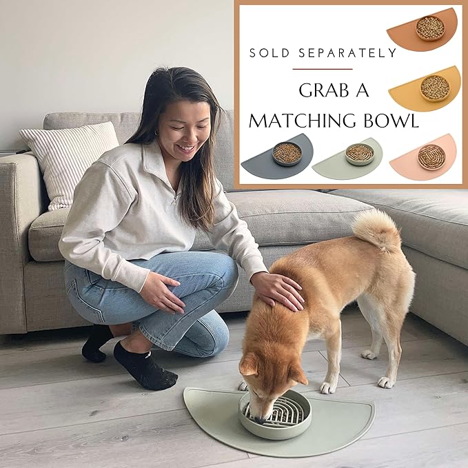 Should We Go? Waterproof Silicone Dog Food Mat – Medium Size Non-Slip Pet Bowl Mat, Raised Edge Design, Easy-to-Clean Pet Food Placemat for Dog & Cat Bowls, 21" Across x 10.5" Deep - Honey