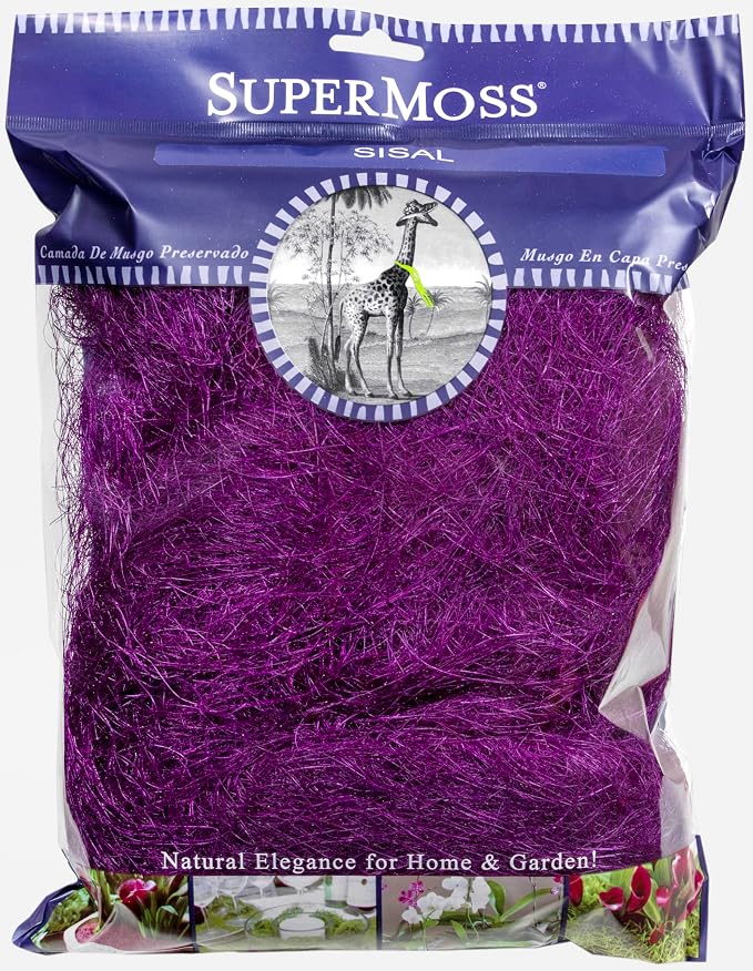 SuperMoss (29943) Natural Sisal Fiber Strands | Decorative Basket Filler, Gift Box Shred, Craft Twine & Vase Decor | Perfect for Cat Toys, Indoor Plants, and Floral Arrangements, 108 cu in, Purple