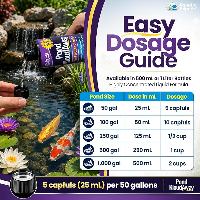 Pond KloudAway Pond Water Clarifier – Clears Cloudy Pond Water, Clumps Particles for Easy Removal, 500 mL, Aquatic Experts