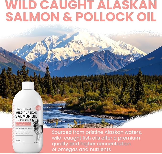 Wild Alaskan Salmon Fish Oil for Dogs - 32 oz. of Fish Oil Formula - Pump Cap Bottle - Contains Omega-3 and 6, Vitamin D, EPA, and DHA for Healthy Skin and Coat