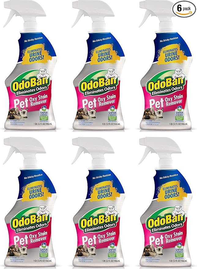 OdoBan Pet Solutions Oxy Stain Remover, Pet Stain Eliminator, Made in the USA, 6-Pack, 32 Ounce Spray Each