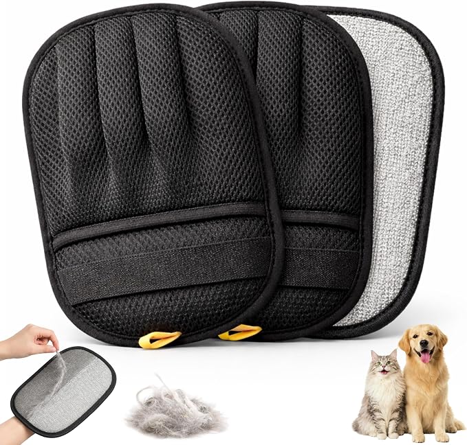 Wolfster Pet Hair & Fur Removal Glove for Cats & Dogs - Five-Finger Electrostatic Reusable Pet Hair Remover Mitt for Couch, Sofa, Carpet, Car Seat, Bedding & Clothing, Lint Roller Alternative