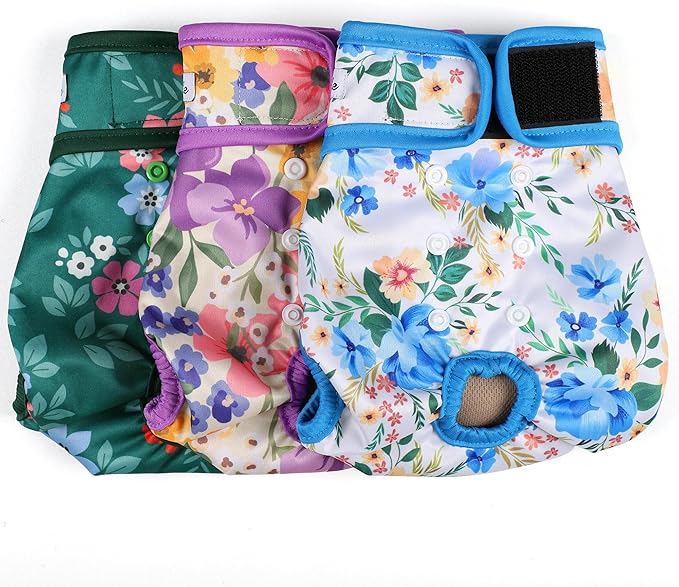 Dog Diapers Female- Reusable Diapers for Doggie in Heat - Highly Absorbent for Pet Incontinence with Adjustable Snaps Green, L