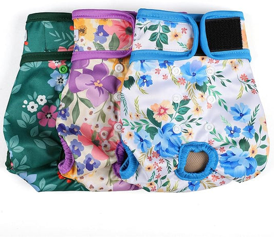 Dog Diapers Female- Reusable Diapers for Doggie in Heat - Highly Absorbent for Pet Incontinence with Adjustable Snaps Green, L