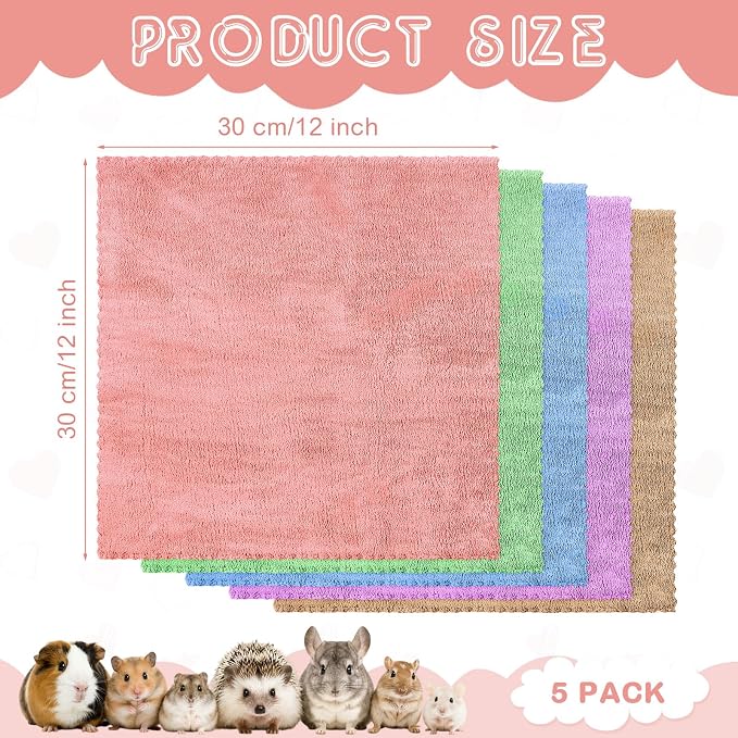 SmoothNovelty 5 Pcs Waterproof Guinea Pig Blankets Washable Small Animal Pee Pad Pet Blanket Sleep Bedding Mats Absorbent Guinea Pig Cage Liner Reusable Pet Sleep Pad(Colorful,12" X 12",Classic)