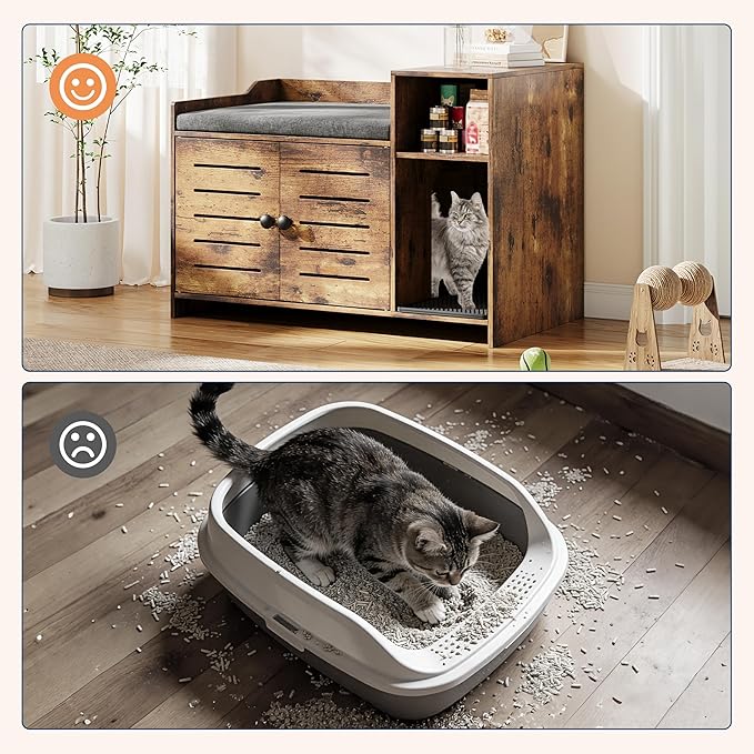 Cat Litter Box Enclosure, Hidden Litter Box Cabinet Furniture with Scratch Pad, Farmhouse Indoor Cats House with Storage Layer for Hallway, Bedroom