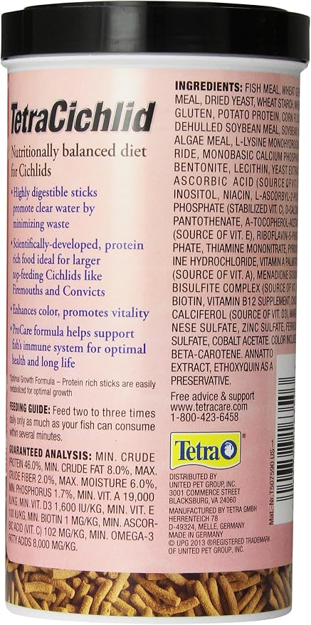Tetra TetraCichlid Floating Cichlid Sticks 11.3 Ounces, Pond Fish Food, Nutritionally Balanced (Pack of 2)