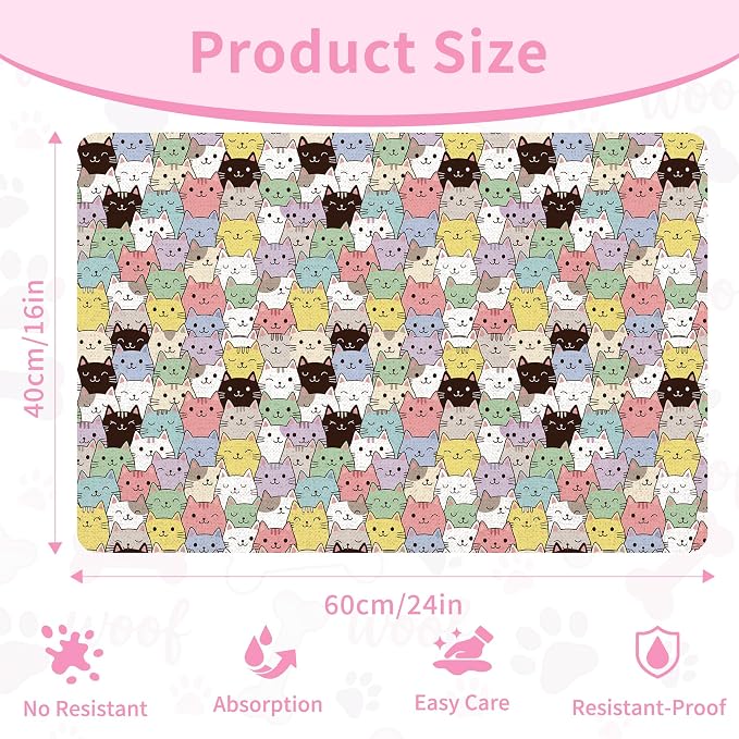Cat Food Mat, Absorbent Pet Feeding Mat for Dog & Cat Food and Water Bowl, Non-Slip Quick Dry Pet Placemat Floor Protector for Messy Drinkers(16 x 24in)