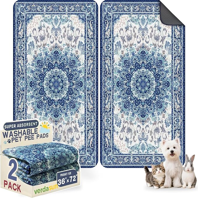 Washable Pee Pads for Dogs, Reusable Puppy Potty Training Pads, Ultra-Absorbent Thick Waterproof Leak-Proof Non-Slip Pads & Mat for Crate, Playpen, Floor, Whelping & Housebreaking , 2 Pack 36"x72"