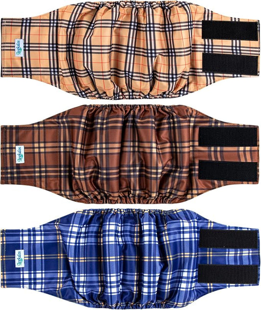 Leekalos Male Dog Diapers (3 Pack), High Absorbing Dog Belly Bands for Male Dogs, Washable Reusable Dog Male Wraps (Plaid, Large)