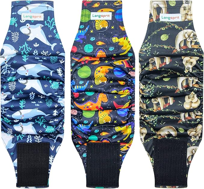 Langsprit Male Belly Bands for Dogs (Pack of 3) - Dog Diapers Male - High Absorbing Dog Wraps Washable - Reusable Small Doggy Doggie Puppy Dog Diapers (Medium,Waist:14-16.5 inches)