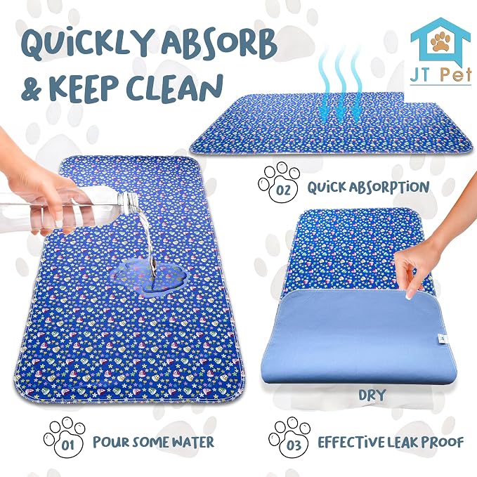 Guinea Pig Cage Liner - Pack of 4 Washable Pee Pads for Dogs, Smooth Fleece Guinea Pig Bedding for Cage & Crates, Reusable & Waterproof Puppy Pee Pads - 47x24 Inches, Red Blue Piggies