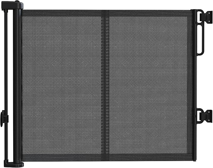 Upgraded 59'' Wide Retractable Baby Gates for Stairs with Reinforced Strip, Mesh Saftey Gate for Pets, Prevent Crawling Dog Gate fot Doorways, No Drilling, Indoor & Outdoor Use, 34'' Tall, Black