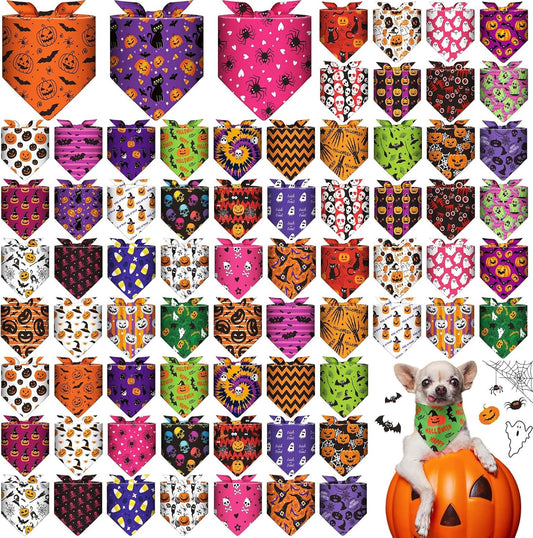 72 Pcs Halloween Dog Bandanas Bulk Pumpkin Triangle Scarf Cat Bibs Puppy Scarf Pet Bandanas Photo Props Accessories for Puppy Cat Halloween Birthday Party Costume