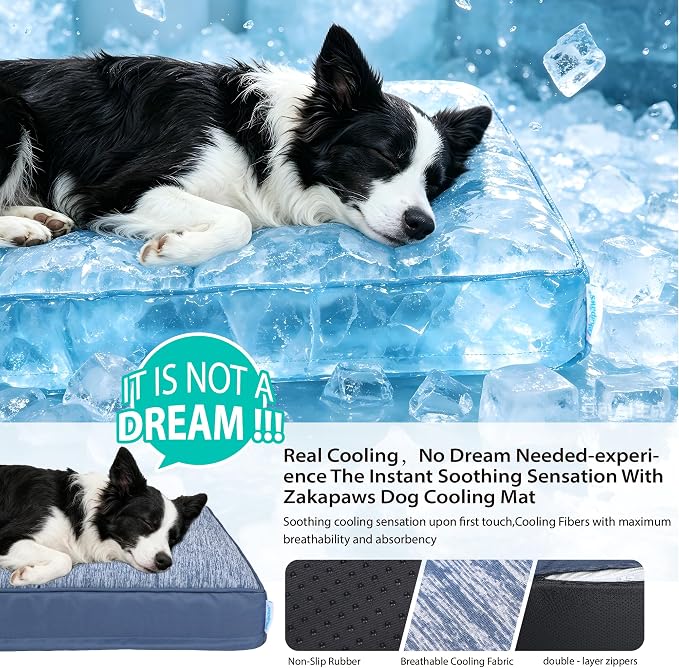 Cooling Dog Bed for Medium Dogs - Orthopedic Pet Beds with Memory Foam, QMAX>0.5, Waterproof Removable Washable Cover for Hot Weather, Wander Blue, 30" L x 20" W x 3" H