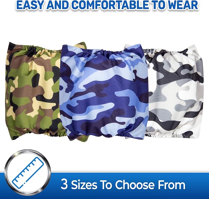 PET MAGASIN Male Dog Belly Bands Washable - Reusable Dog Diapers Male for Small Medium Large Dogs - Adjustable Wraps for Incontinence & Training - Pack of 3 (Camo, Small (13"-15" Waist))