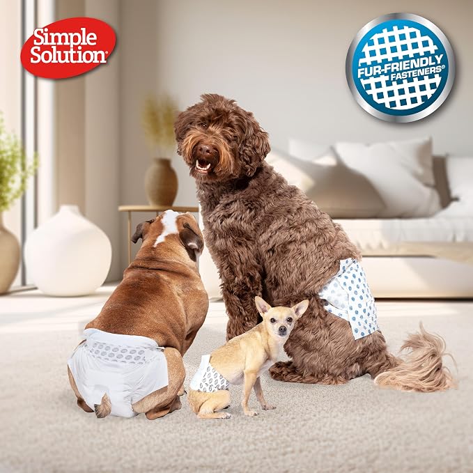 Simple Solution Disposable Dog Diapers, Wraps for Male Dogs, Puppy Diaper, Potty Training, Puppy Essential, Absorbent, Wetness Indicator, For Medium Pets, 15 – 23 Inch Waist (M,12 Count)