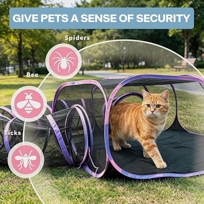 PAWISE Outdoor Cat Enclosure, 2-in-1 Portable Catio with Cat Tent and Tunnel, Pop Up Cat Playpen for Indoor Outdoor Cats and Small Animals, with Storage Bag