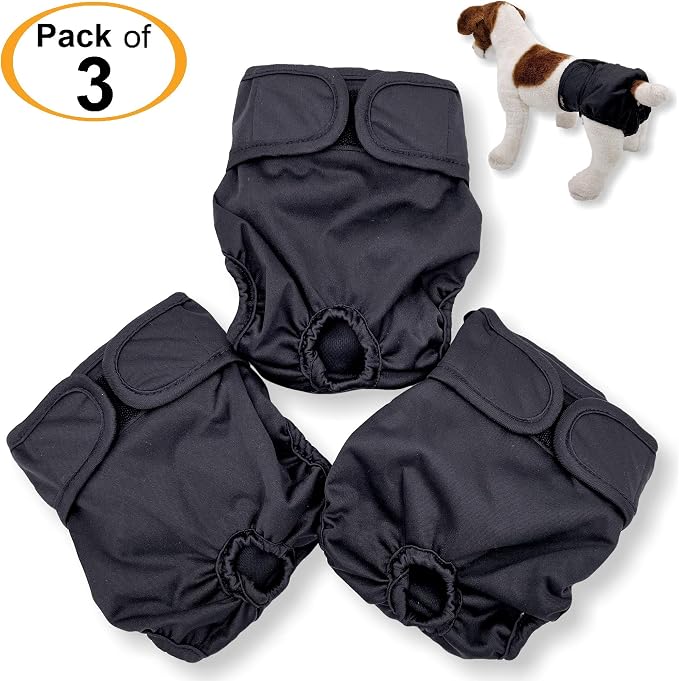 Pack of 3 or 6 Female Dog Diapers with 4 - Layers of Absorbent Pads Cat Panties Waterproof Leak Proof Washable (L: Waist 20" - 26", Pack of 3 Black)