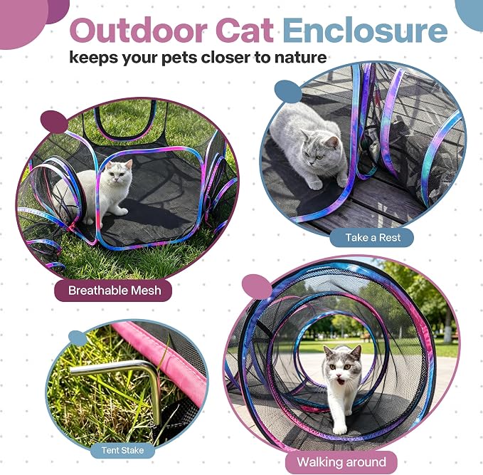 PAWISE Outdoor Cat Enclosure, 2-in-1 Portable Catio with Cat Tent and Tunnel, Pop Up Cat Playpen for Indoor Outdoor Cats and Small Animals, with Storage Bag