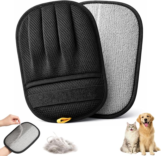 Wolfster Pet Hair & Fur Removal Glove for Cats & Dogs - Five-Finger Electrostatic Reusable Pet Hair Remover Mitt for Couch, Sofa, Carpet, Car Seat, Bedding & Clothing, Lint Roller Alternative