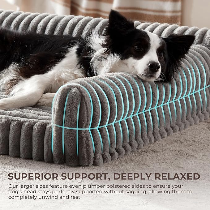 Orthopedic Dog Bed Large Pet Beds with Removable Washable Cover, Couch-Like Sofa Design for S to XXL Dogs Up to 50 lbs, with Soft Short Plush Surface & Foam, 35x25x9.5 Inch, Grey