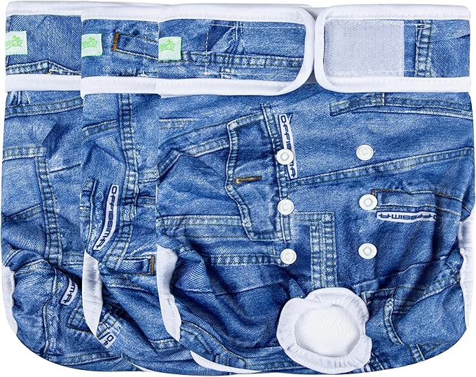 wegreeco Washable Female Dog Diapers Highly Absorbent Reusable Diapers for Dog in Heat Period, 3 Pack (Blue Jeans, Medium)