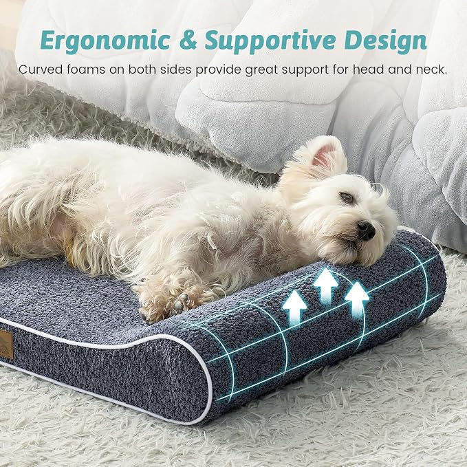 COZY KISS Orthopedic Dog Bed for Small Dogs up to 35 lbs - Removable Washable Cover with Waterproof Lining & Non-Skid Bottom, Cotton-Polyester Blend Boat-Shaped Lounger Mattress, S(30x20x5in), Blue