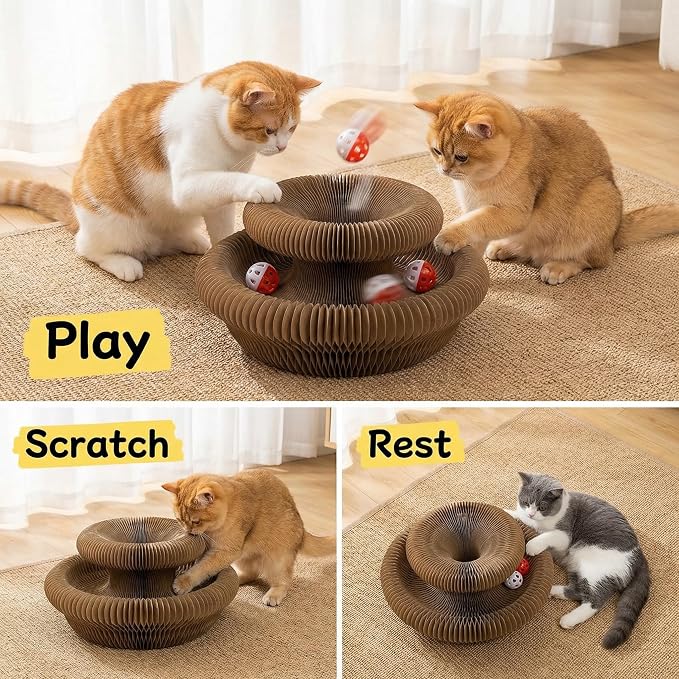 Kitlty Kurliz Cat Toy,Magic Organ Cat Scratcher Board,Foldable Recyclable Cat Accordion Toy,Interactive Scratch Pad with Toy Ball,Interactive Cat Toys for Indoor Cats Exercise & Anxiety Relief (2 PC)