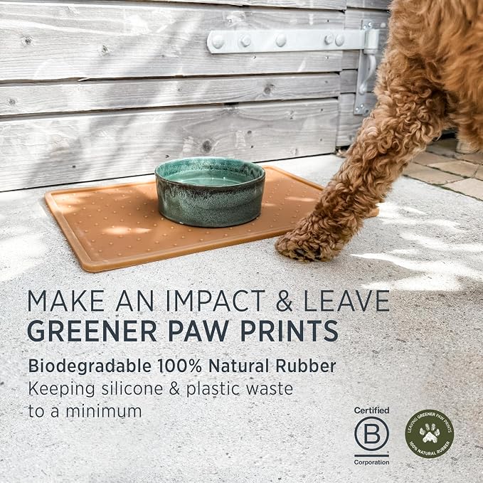 Hevea Dog Feeding Mat in Natural Rubber - Non Slip and Waterproof - Vegan, Plastic and Silicone Free Rubber Mat for Dog Bowls (Cloudy Grey)