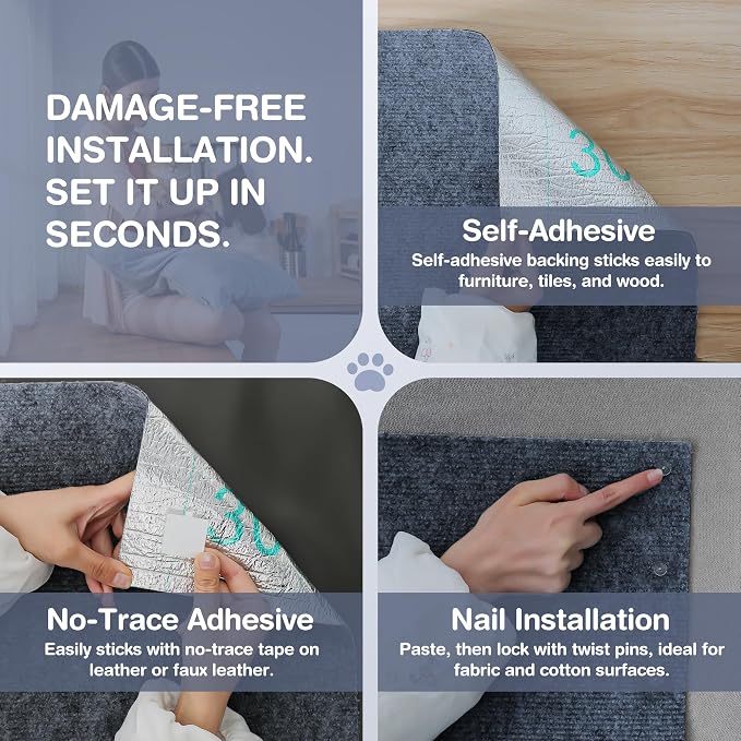 157.5" x 15.8" Cat Scratch Furniture Protector, Self-Adhesive Couch Protector from Cat Claws, Cats Scratching Mat for Couch, Sofa, Wall & Door, DIY Cat Scratch Pads Replacement, 2 Pack-Dark Grey