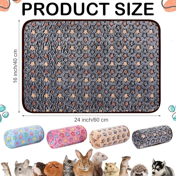 Tudomro 8 Pcs Absorbent Guinea Pig Blankets Washable Small Animal Fleece Bedding Cage Liners Reusable Pet Sleep Mat Pad Cover for Ferret Chinchilla Furniture Protection(Star,16 x 24 Inch)