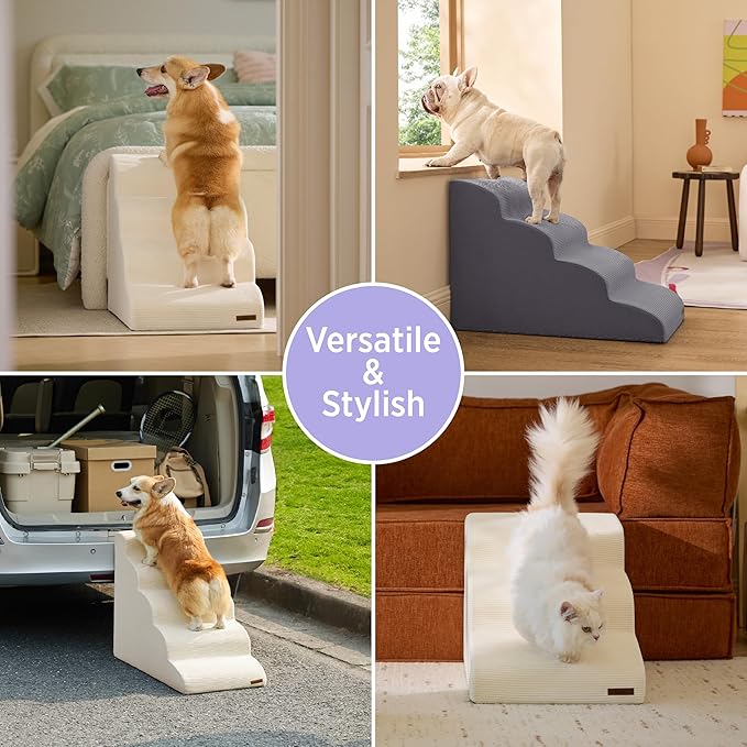 LE SURE Dog Stairs for Small Dogs Pet Steps Ramp for High Bed and Couch with CertiPUR-US Certified Foam with Non-Slip Bottom, Beige, 4 Steps