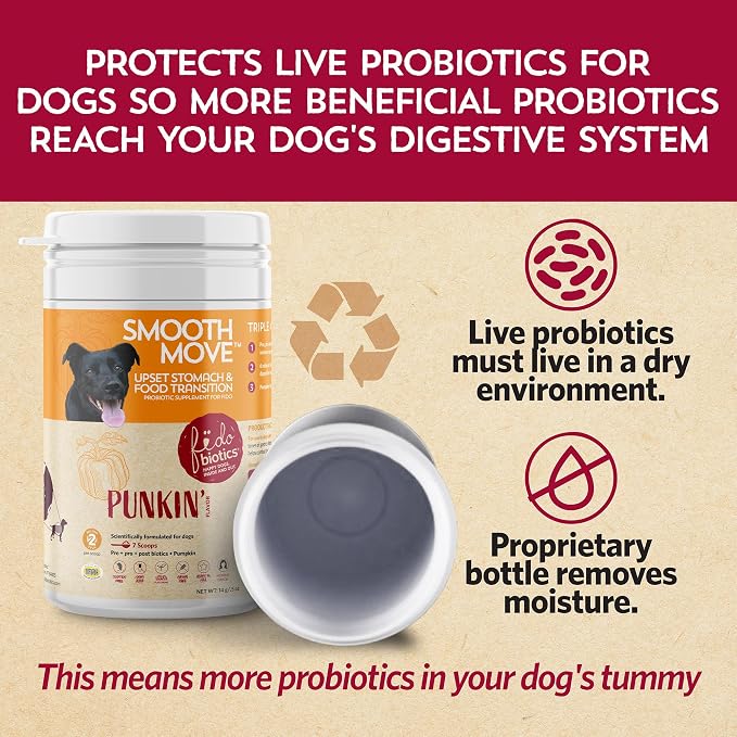 Pumpkin for Dogs with Probiotics, 7-Day Serving for Diet Changes & Upset Stomach, Smooth Move Probiotics for Dogs for Digestive Gut Health