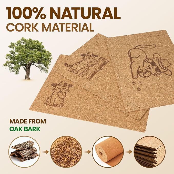 Natural Cork Cat Scratcher Art 3pcs-Cat Scratching-Cat Scratch Mats-Art Scratching Pad for Cats-Wall Cat Scratcher for Indoor Cats-Cat Wall Furniture-Cat Scratching Board for Lying