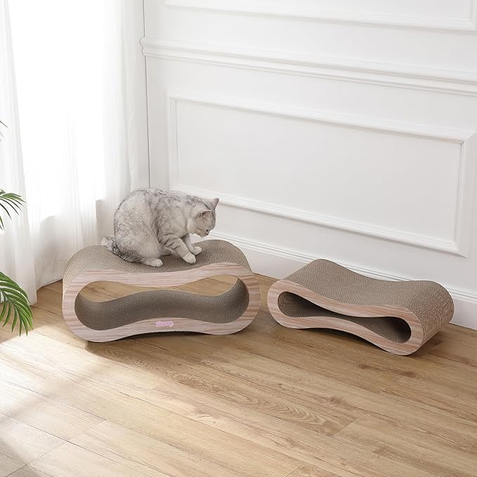 CSR1014C Suvi 26" Modern Cardboard Infinity 2-in-1 Lounge Bed Cat Scratcher with Catnip, Oak Wood