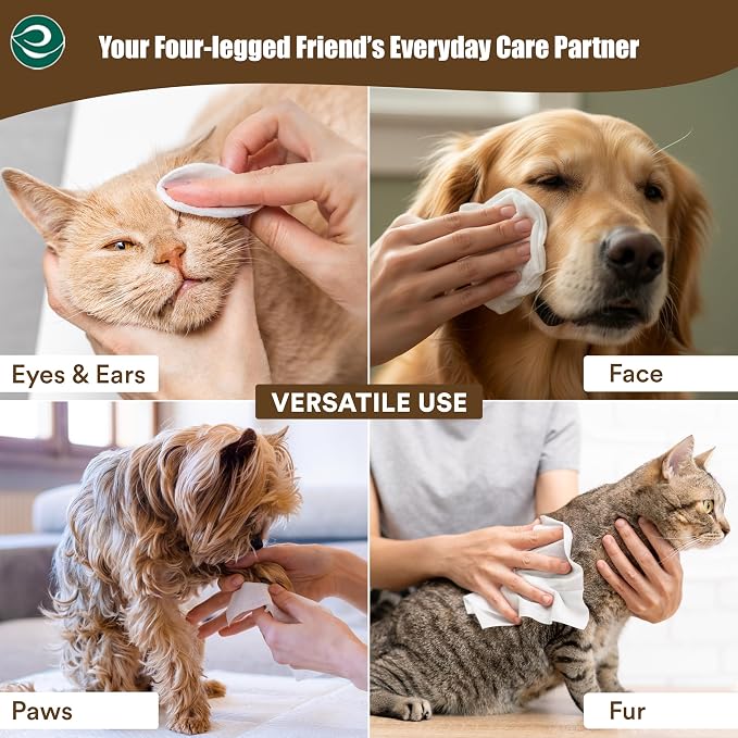 ECO SOUL Pet Wipes for Dogs & Cats, Unscented Large Cleaning Wipes with Aloe Vera & Jojoba Oil | (100 Count Each, Pack of 4)