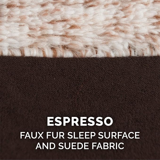 Furhaven Pillow Dog Bed for Medium/Small Dogs w/ Removable Bolsters & Washable Cover - Two-Tone Plush Faux Fur & Suede L Shaped Chaise - Espresso, Medium
