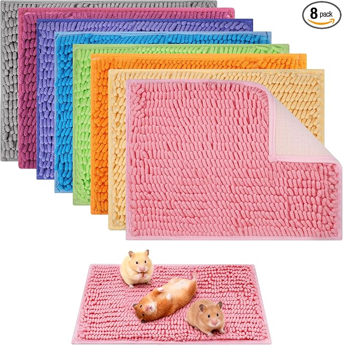 8 Pcs Guinea Pig Cage Liner, 16x12 Inch Washable Fleece Bedding Mats & Reusable Pee Pads for Rabbits and Small Animals (8 Colors)