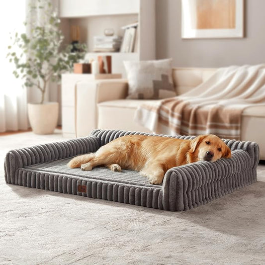 Orthopedic Dog Bed Extra Large Pet Beds with Removable Washable Cover, Couch-Like Sofa Design for S to XXL Dogs Up to 120 lbs, with Soft Short Plush Surface & Foam, 48x35x10.5 Inch, Grey