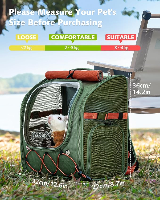 Pecute Small Pet Carrier, Breathable Bearded Dragon Carrier, with Transparent Bubble & Steel Frame, Safety Lock for Hamster, Rabbit, Guinea Pig, Kitten, Puppy, Ideal for Travel/Vet Visits/Camp, Green