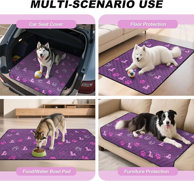 WanpeeGoo Washable Pee Pads, Puppy Pee Pad for Dogs, 2 Pack Absorbent Reusable Training Dog Pads Pet Puppy Pads, Non-Slip Potty Pads for Whelping, Crate, Bed, Purple 32"x63"