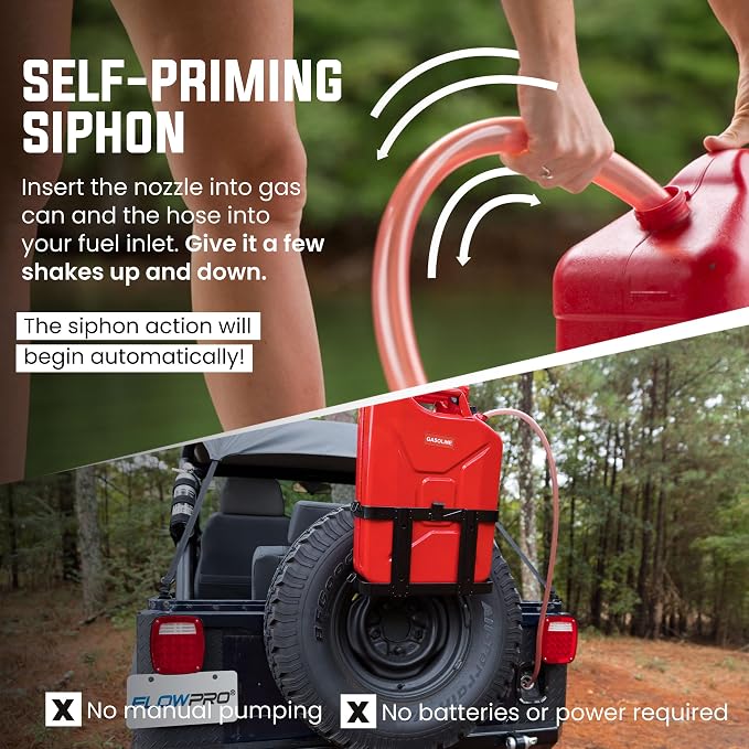 1/2” x 8’ Self-Priming Shaker Jiggler Siphon Hose, FlowPro Siphon Gas & Fuel Transfer Pump, Gas Can Siphon for Boats, Jet Ski, Pontoon. Water Siphon Pump for Hot Tub Drain and Cold Plunge | 4 GPM